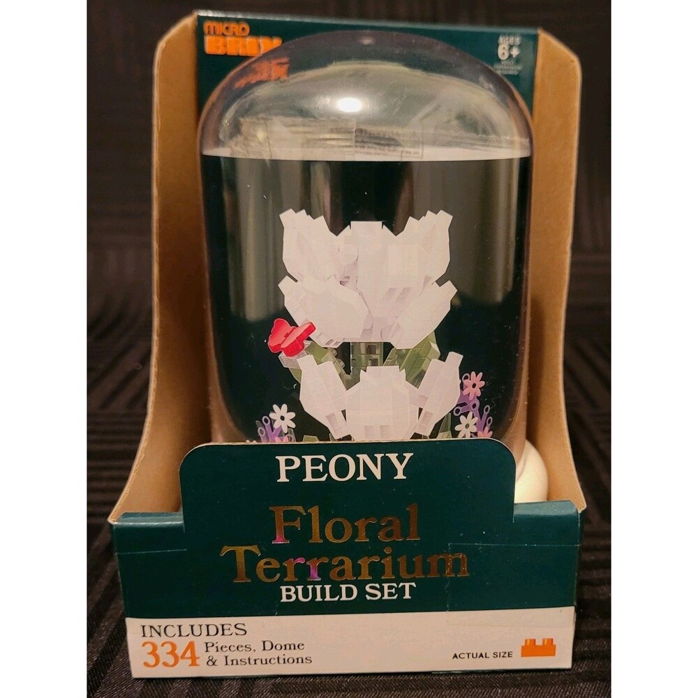 NEW Micro Brix Floral Terrarium PEONY Building Blocks Set Build Toy, 334 Pieces